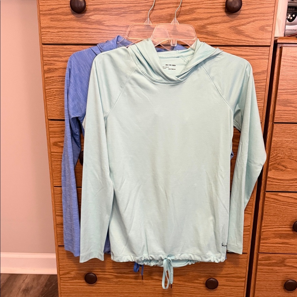Under Armour Light Blue and light green Hooded Long Sleeve Top